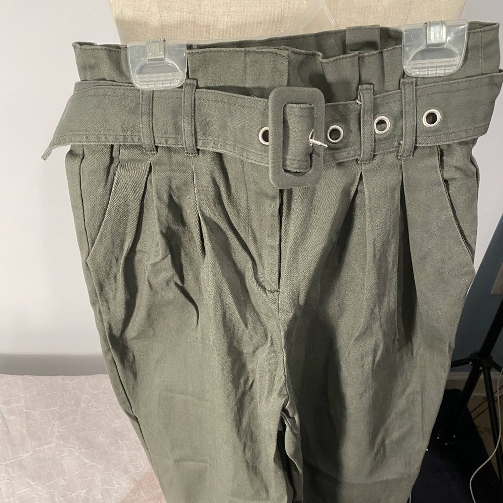 Forever21 Army green Paperbag buckle waist pants